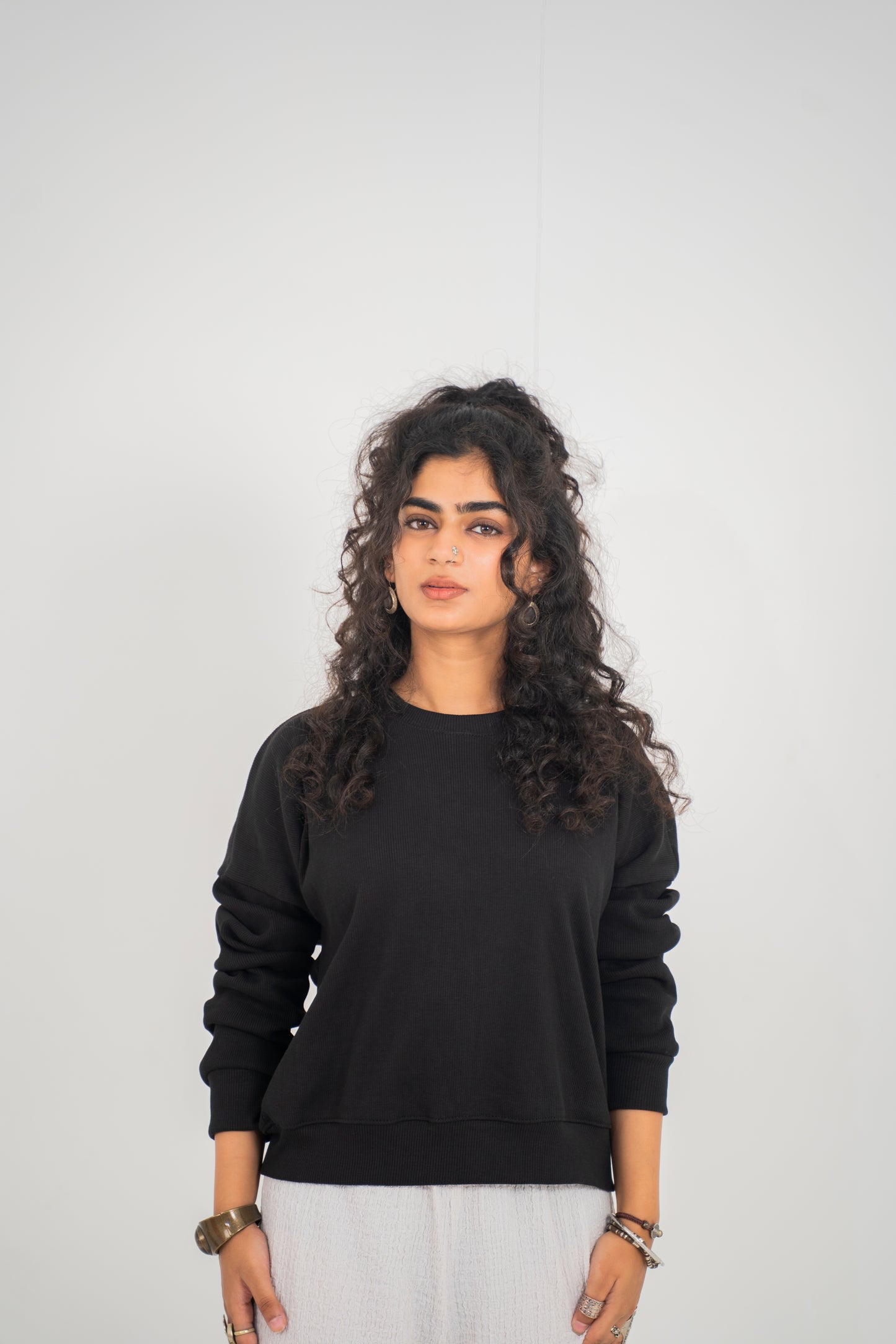 Drop shoulder black sweater
