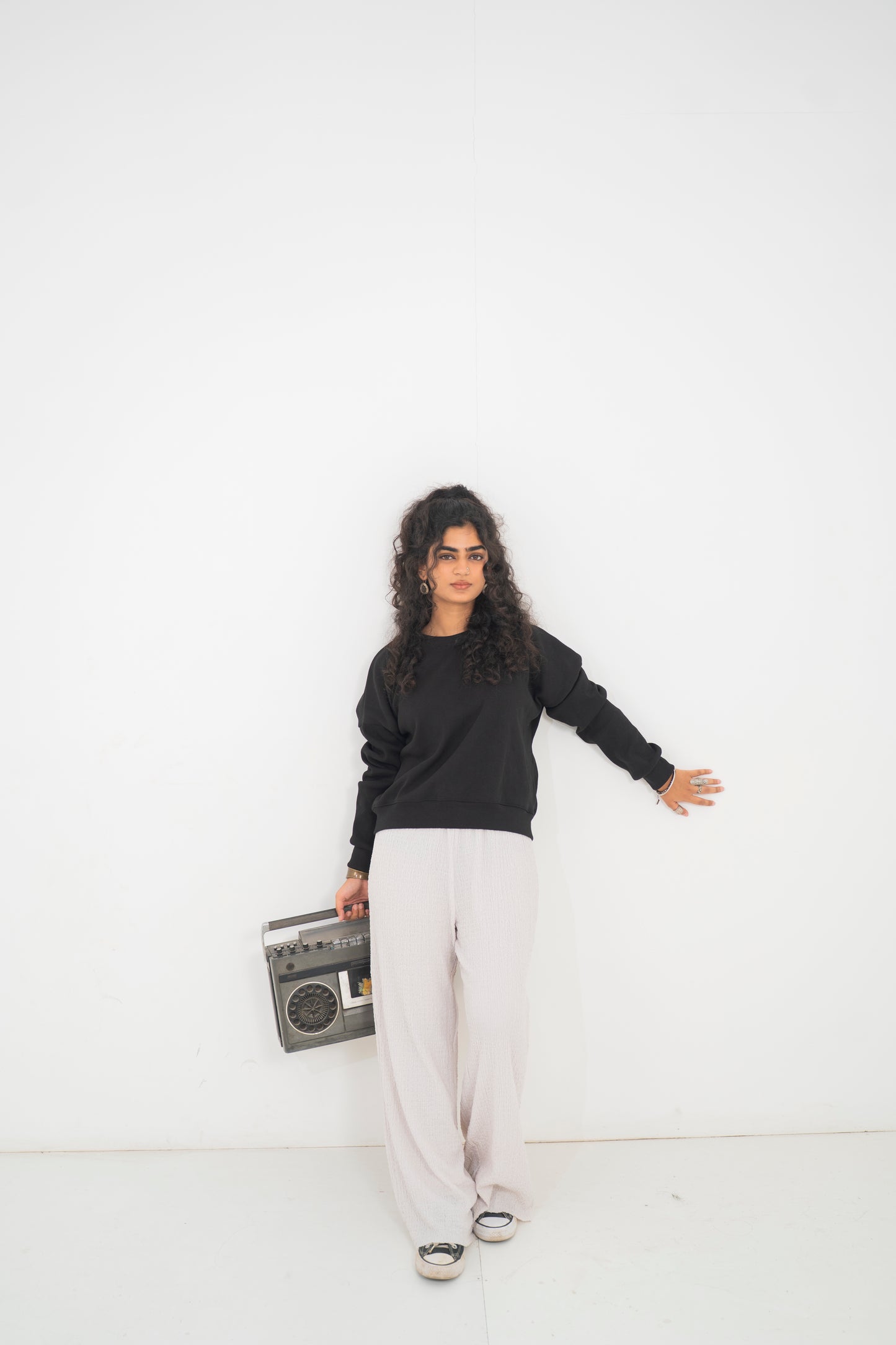 Drop shoulder black sweater
