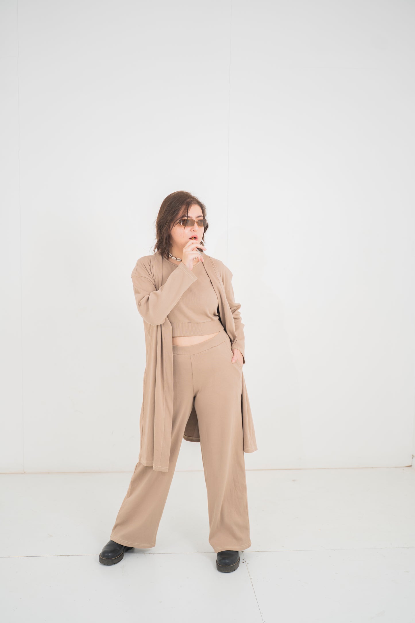 3pc beige ribbed set