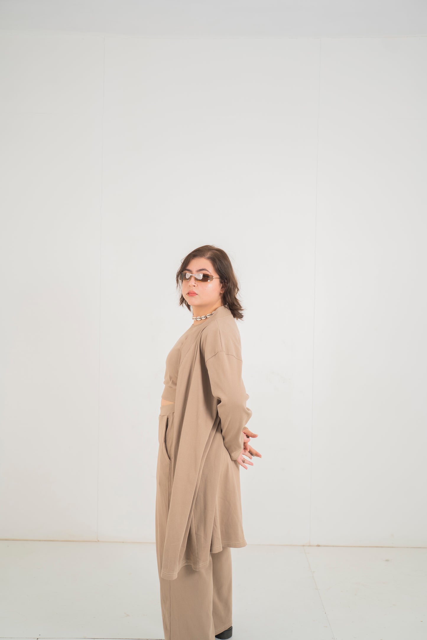 3pc beige ribbed set
