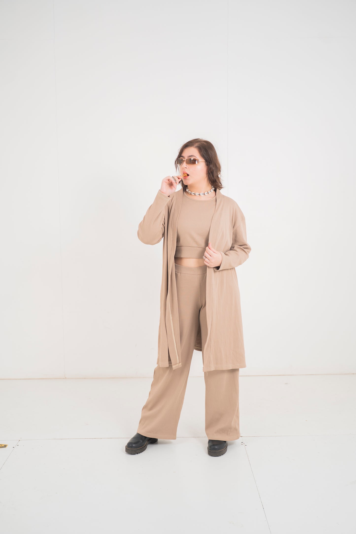 3pc beige ribbed set
