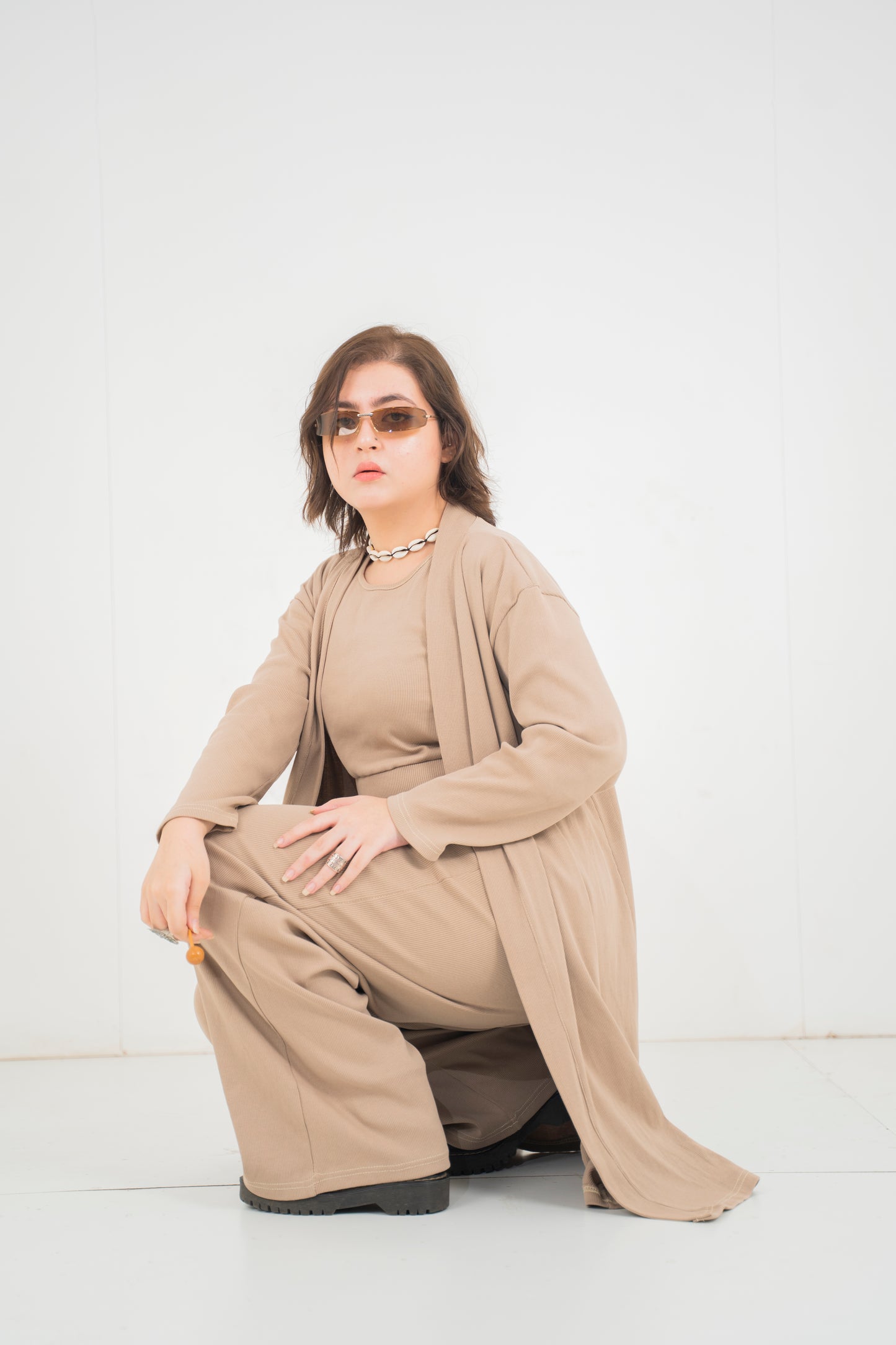 3pc beige ribbed set