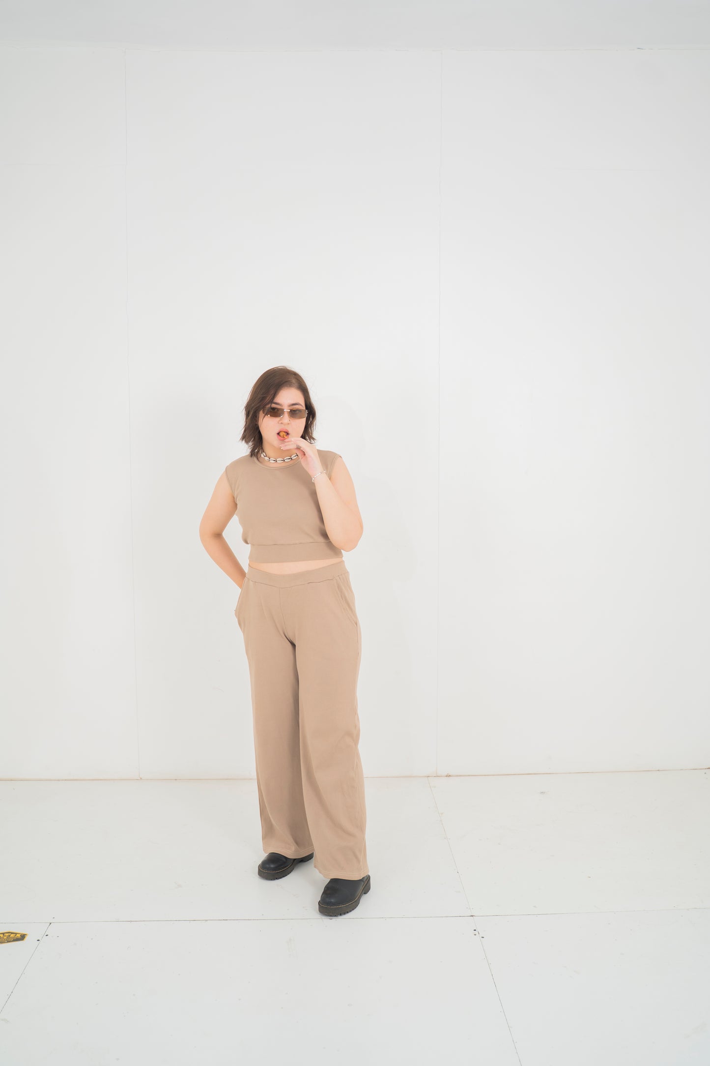 3pc beige ribbed set