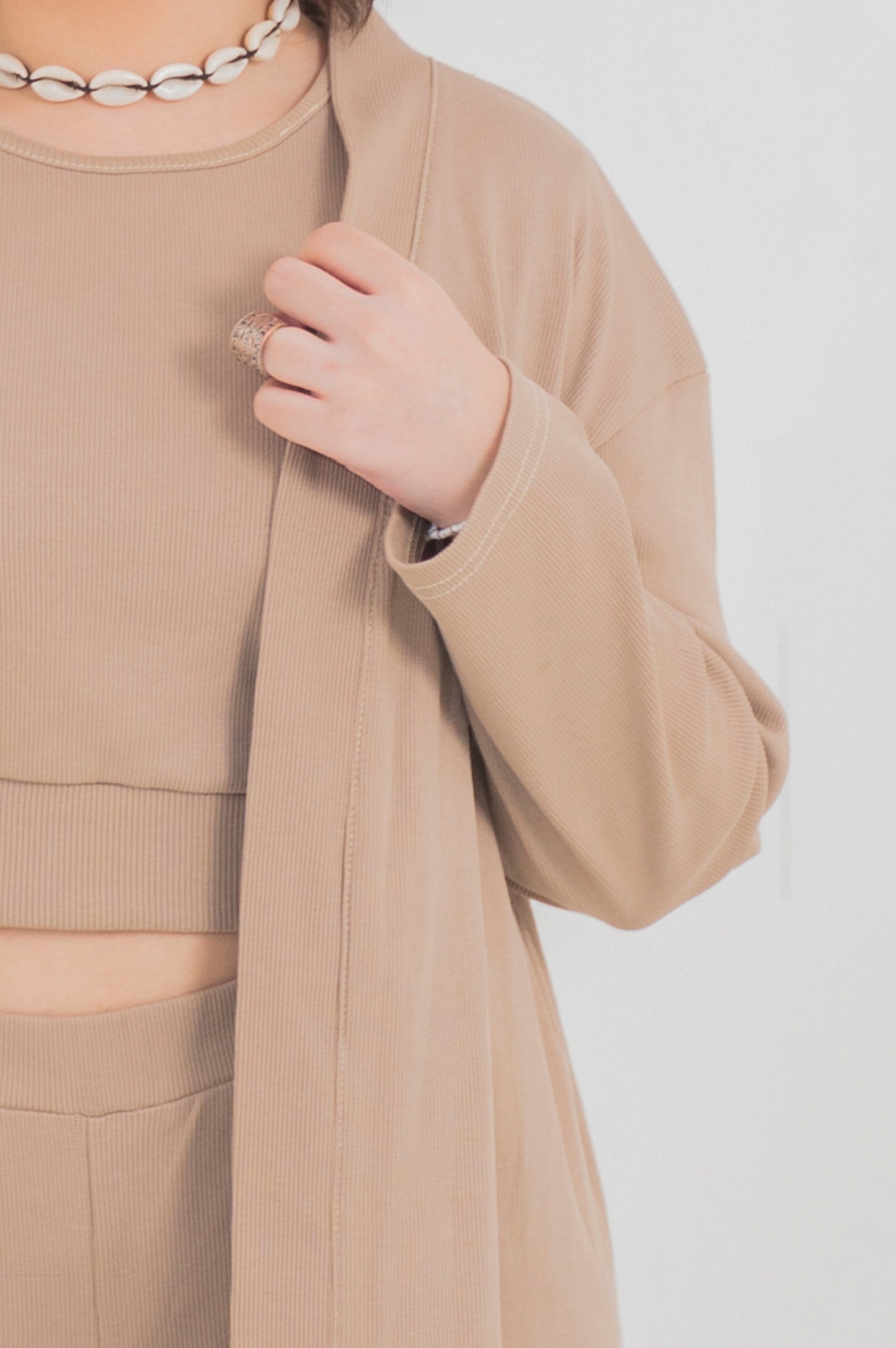 3pc beige ribbed set