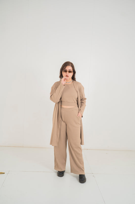 3pc beige ribbed set
