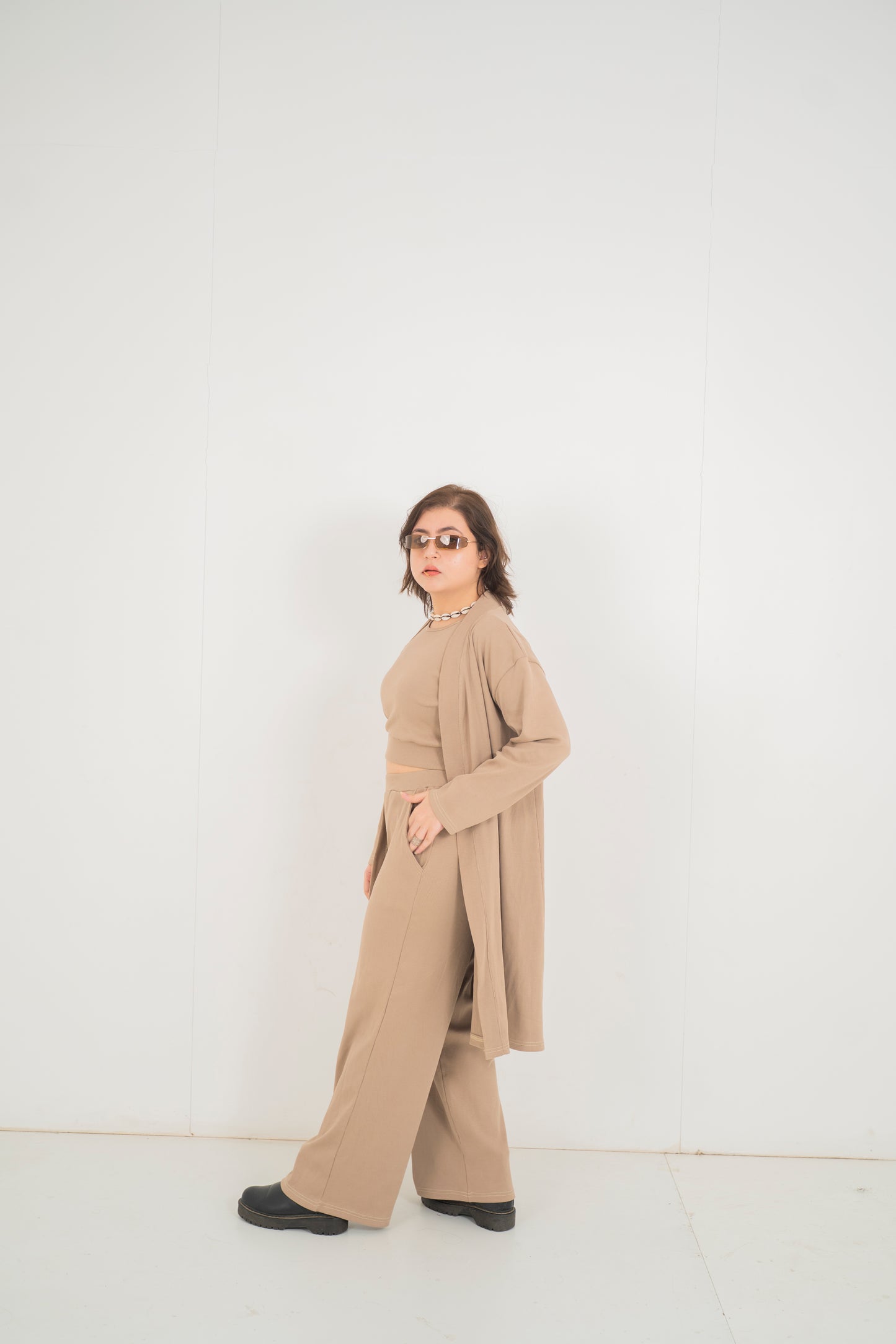 3pc beige ribbed set