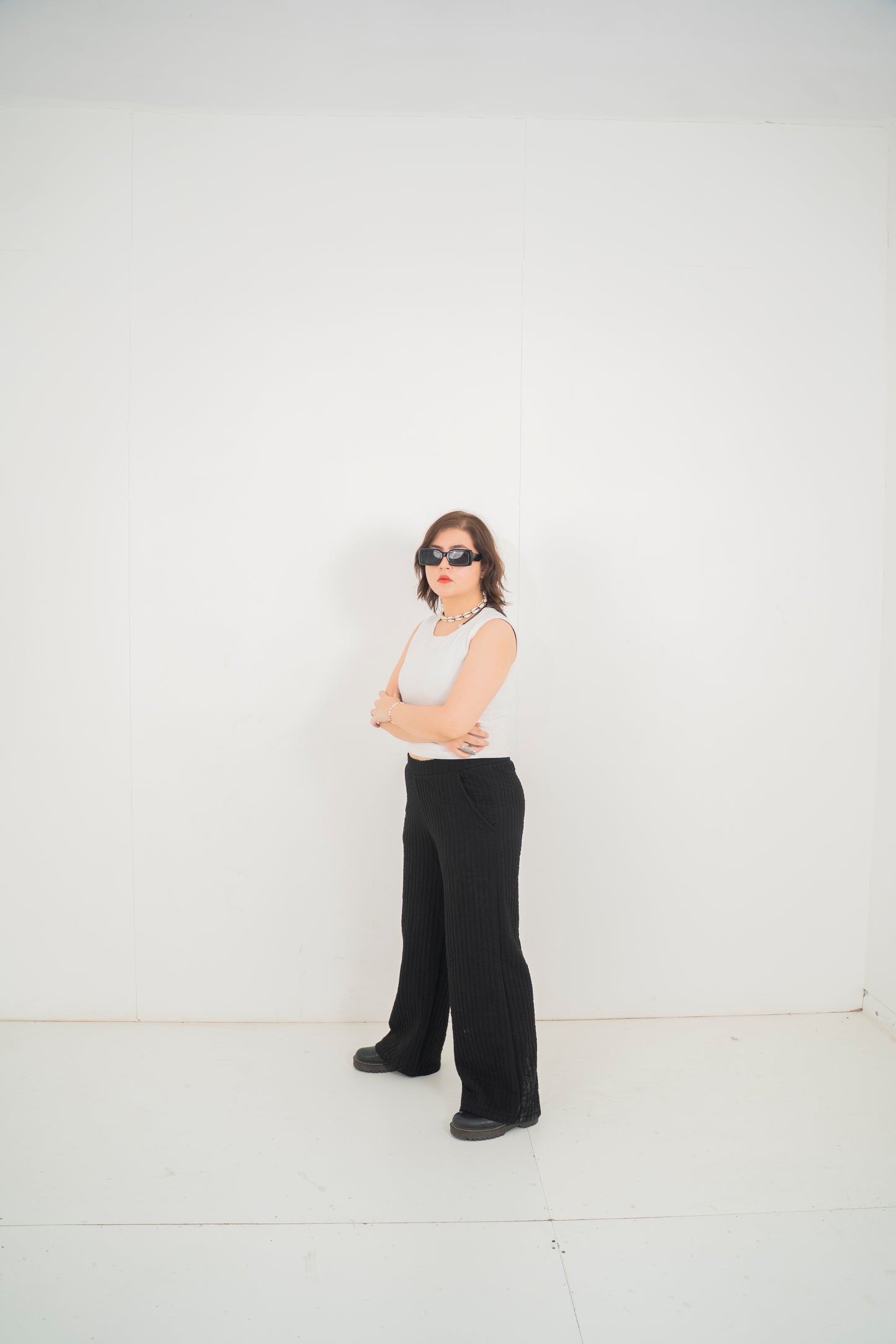 Black quilted trousers